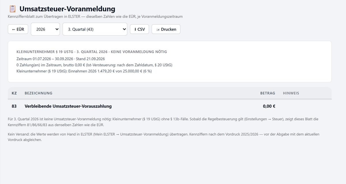 Umsatzsteuer-Voranmeldung als Kennziffernblatt